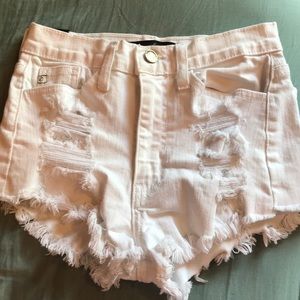 Frayed White Denim Shorts